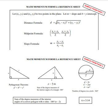 Image result for Math Reference Sheet Forma La