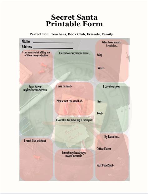 Secret Santa Information Sheet Printable に対する画像結果