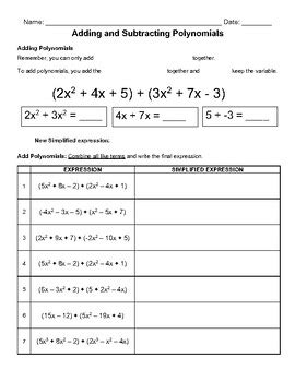 Image result for Addition of Polynomials Worksheet
