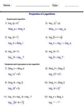 תוצאת תמונה עבור Using Properties of Logarithms Answer Key