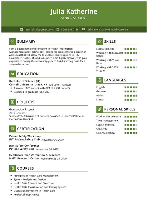 Toradh íomhá ar Example Student CV