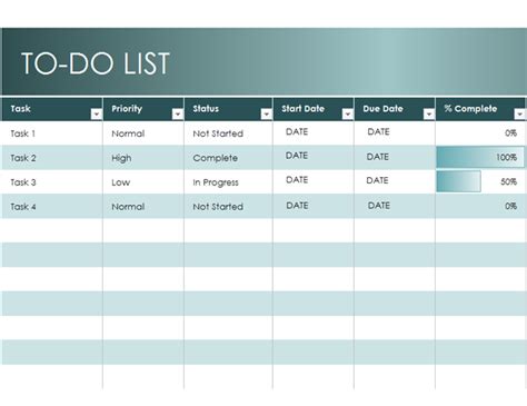 Image result for To Do List Excel Table Design