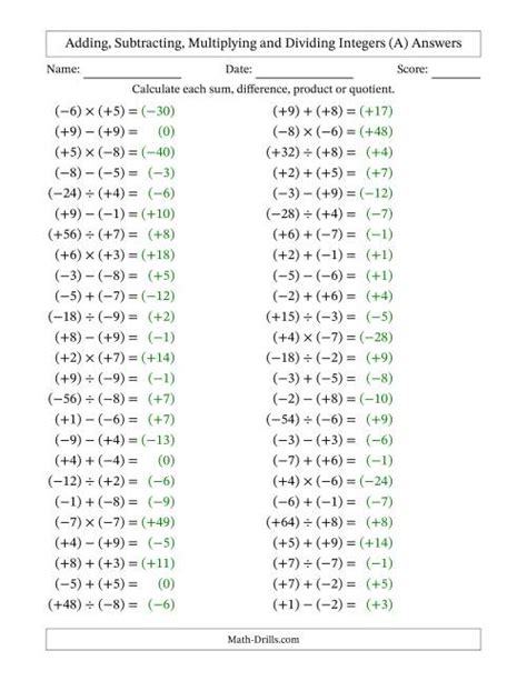 Image result for Integer Multiplication and Division Worksheet