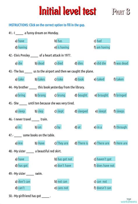 نتيجة الصورة لـ iSLCollective Worksheets Level Test