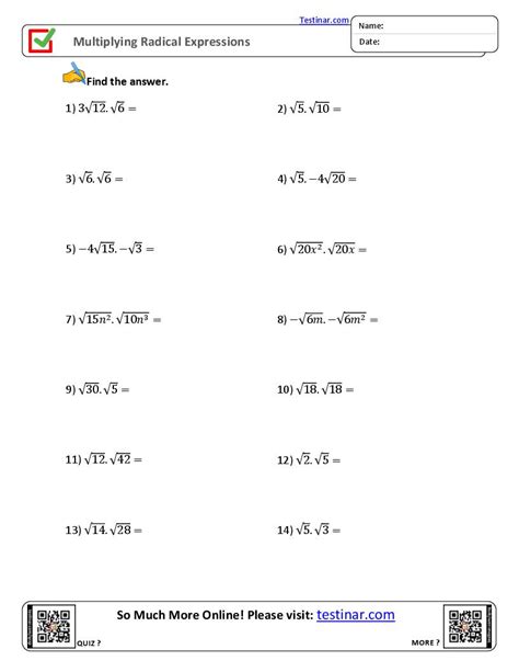 Multiplying Radical Expressions worksheets - Worksheets Library