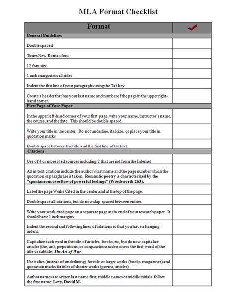 Image result for MLA Format Checklist