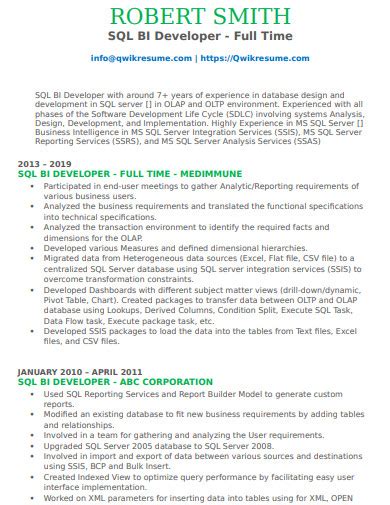 Image result for SQL BA Resume