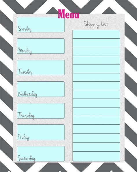 Image result for Printable Menu Planner Template
