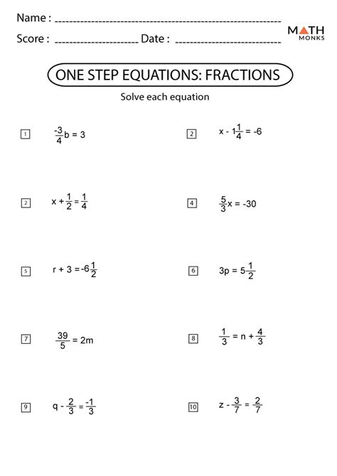 One Step Equations Math Worksheets に対する画像結果
