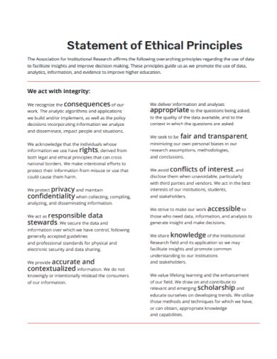 Image result for Statement of Ethics Example