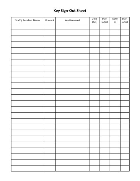 Key Sign-Out Sheet Template Download Printable PDF | Templateroller