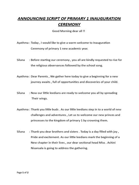 Image result for Inauguration Ceremony Script