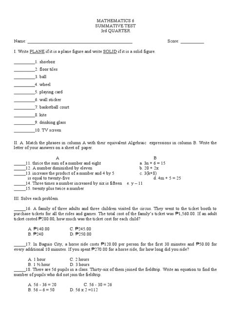 Image result for Mathematics 6 Quarter 3 Module
