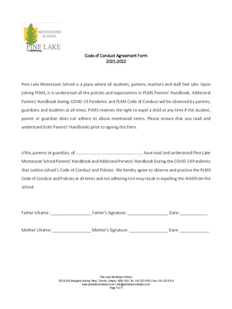 Image result for Code of Conduct Agreement Form