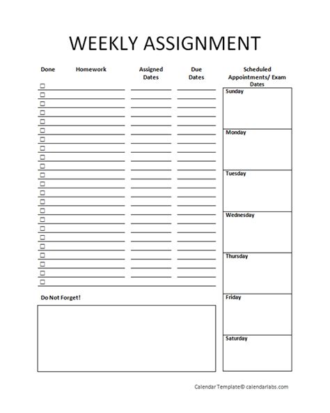 Image result for Free Printable Student Assignment Planner