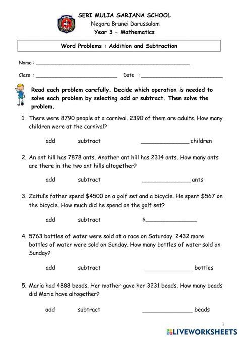 Image result for Addition and Subtraction Problem Solving Worksheets