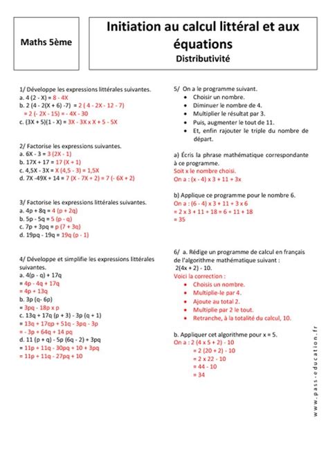 Image result for Calcul Litteral 5Eme