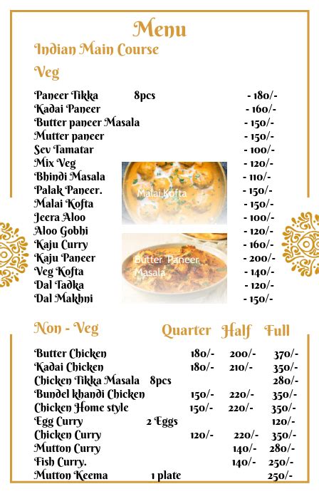 Image result for Example of Main Course in a Menu