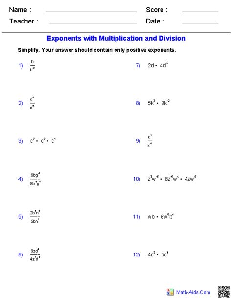 Image result for Exponents Variable Worksheets