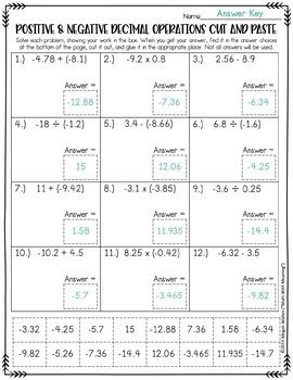 Image result for Cut and Paste Negative Numbers Worksheet