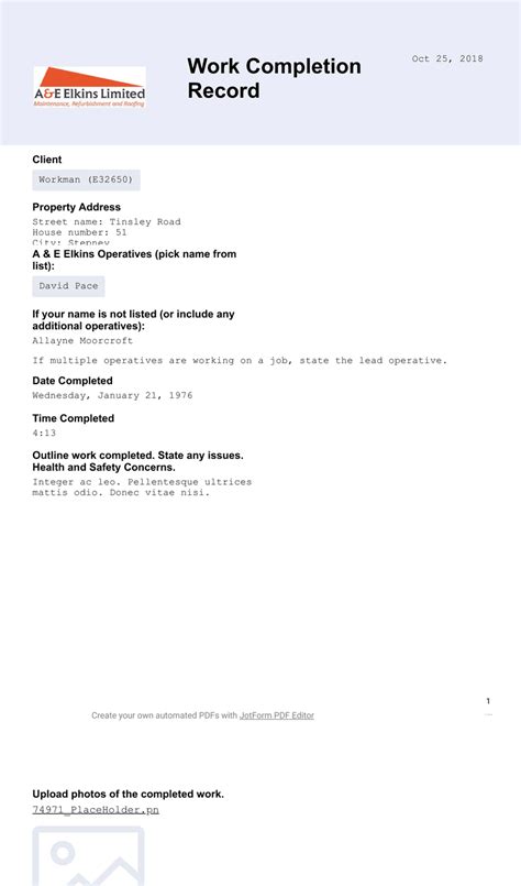 Basic Work Completion Form 的图像结果