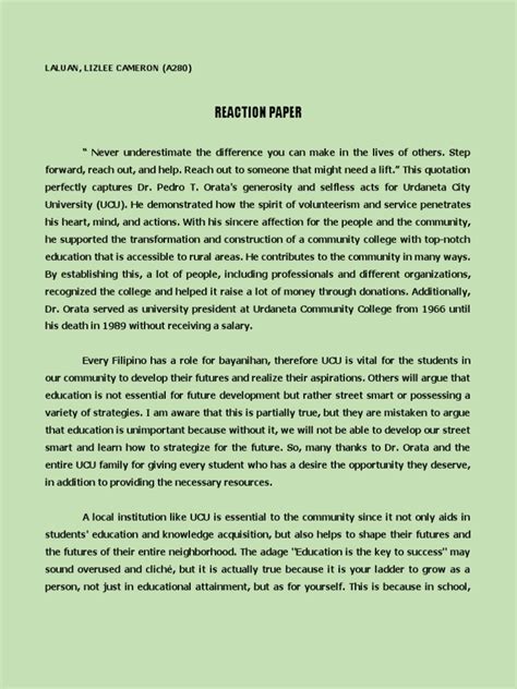 Image result for Example of Rreactiion Paper