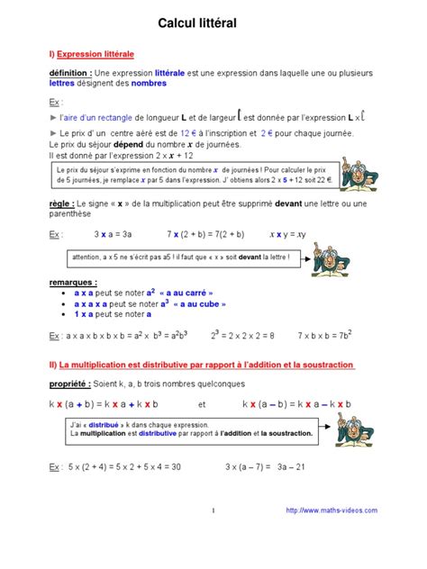 Image result for Calcul Litteral 5Eme