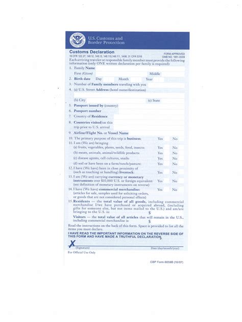 Image result for Customs Declaration Form Sample