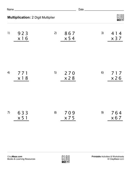 Image result for Multiply 3-Digit by 2 Digit Worksheet