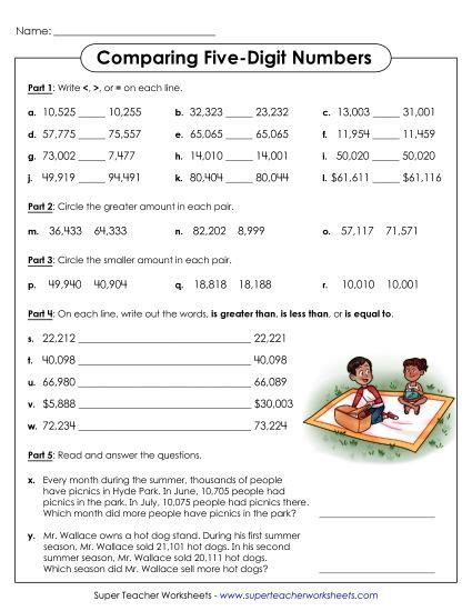 Toradh íomhá ar Comparing and Ordering 5 Digit Numbers Worksheet
