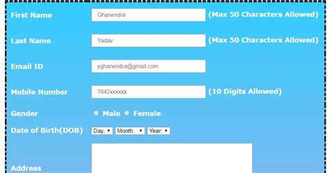 Image result for Admission Form Example Just Using HTML