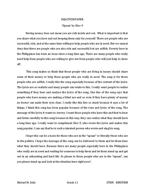 Image result for Reaction Paper Example in Song