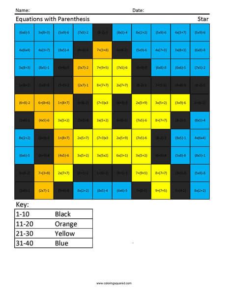 Toradh íomhá ar Order of Operations Color Sheet