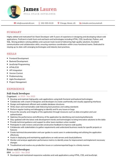 Image result for Full-Stack Developer Resume