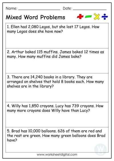 Afbeeldingsresultaten voor Free Printable One Step Word Problems