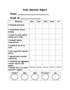 Image result for Weekly Behavior Progress Report