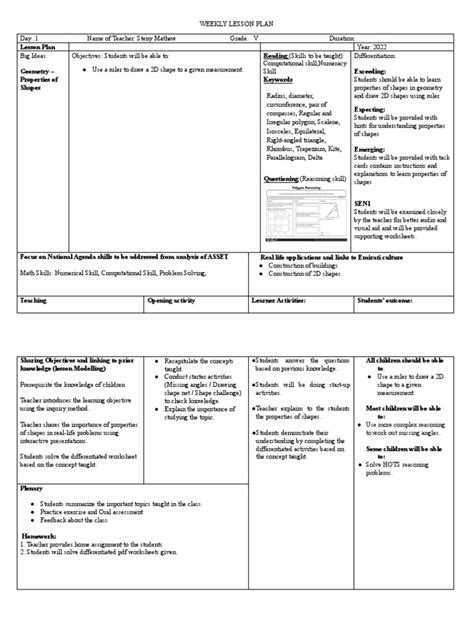 Free Printable Lesson Plan PDF に対する画像結果