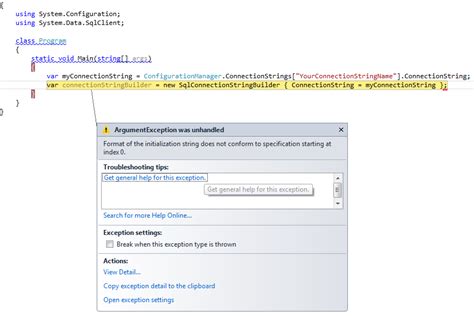 Toradh íomhá ar Connection String Web.config Syntax
