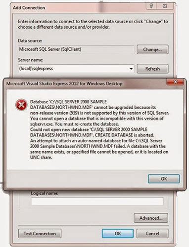 Attach Database Error に対する画像結果