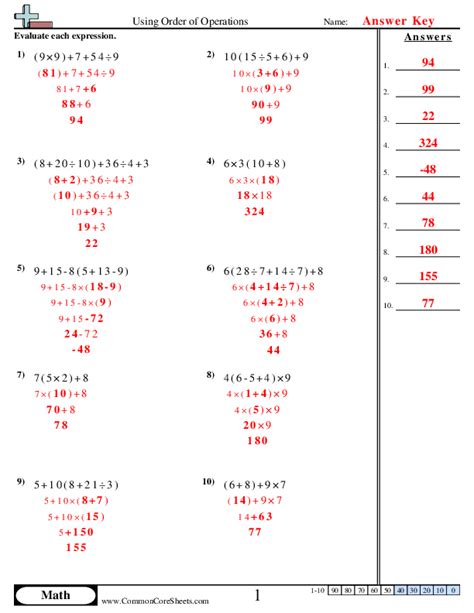 Image result for Order of Operations Worksheet for Grade 6