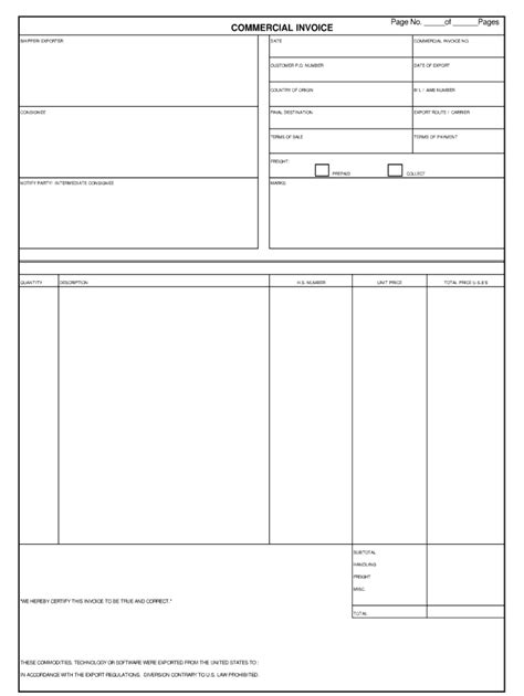 Toradh íomhá ar Printable Customs Invoice
