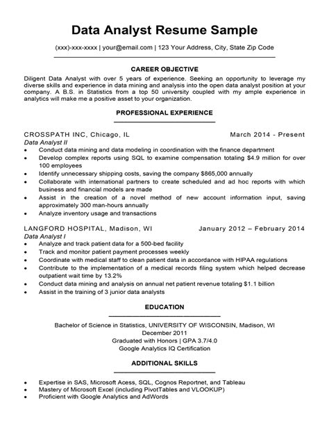 Image result for Entry Level Data Analyst Resume Examples