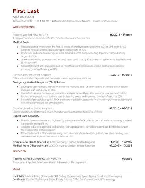 Afbeeldingsresultaten voor Medical Coding Resume Sample