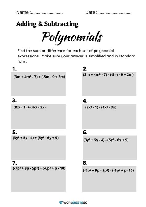 Image result for Addition of Polynomials Worksheet