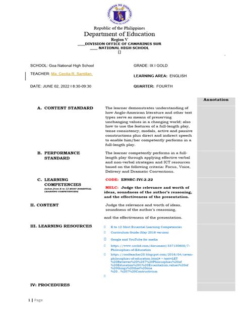 Image result for Example of Annotated Lesson Plan