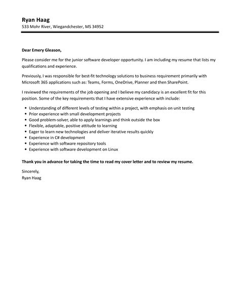 Image result for Example of Junior Software Developer Cover Letter