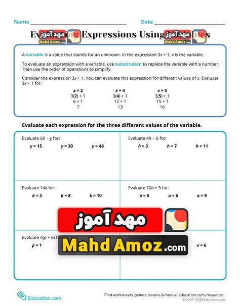 Toradh íomhá ar Representing Values Using Variables Worksheet