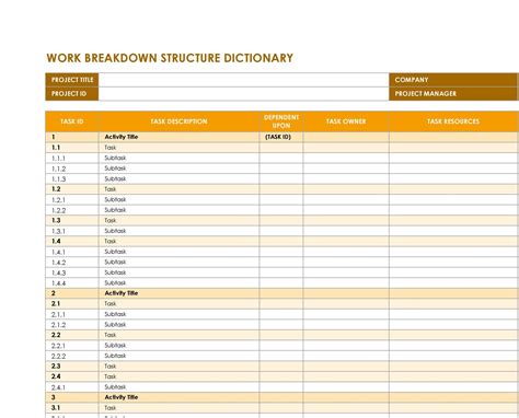 Image result for Simple Work Breakdown Structure Template Excel