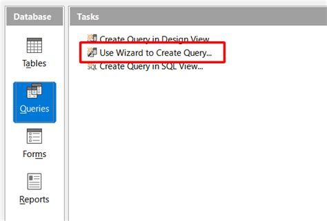 Image result for Steps for Creating a Query Using Wizard in LibreOffice