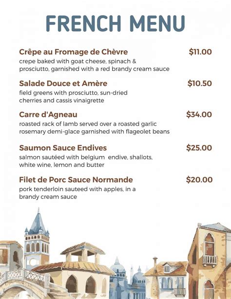 Image result for 3 Course Menu French